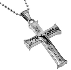 Philippians 1:21 Necklace, Cross Pendant LIVE AND DIE Bible Verse, Stainless Steel with Bead Chain
