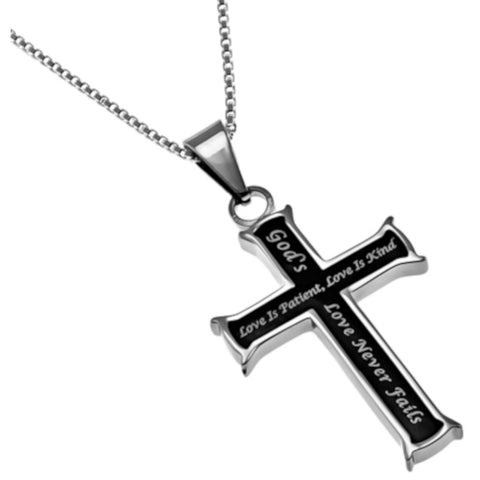 Love never fails black cross necklace for women