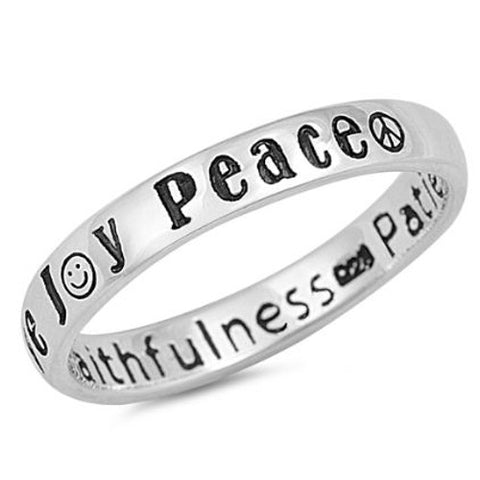 LOVE JOY PEACE Ring, Fruit of the Spirit Bible Verse, Sterling Silver