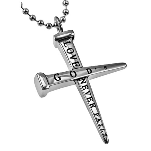 Nail Cross Necklace Bible Verse 1 Corinthians 13 4 8 Love Never Fails Jewelry Stainless Steel Bead Chain North Arrow Shop