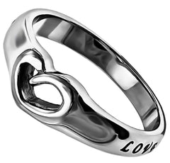 1 Corinthians 13:8 Heart Cut Out Ring, Love Never Fails Bible Verse, Stainless Steel