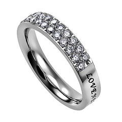 LOVE NEVER FAILS 1 Corinthians Ring, Stainless Steel with CZ Stones