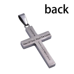 1 Timothy 6:11 MAN OF GOD Stainless Steel Cross Diamond Pattern Necklace