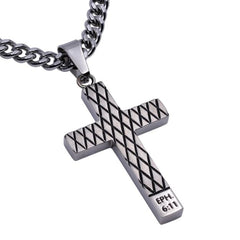 Ephesians 6:11 ARMOUR OF GOD Stainless Steel Cross Diamond Pattern Necklace