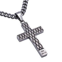 Isaiah 40:31 EAGLE WINGS Stainless Steel Cross Diamond Pattern Necklace