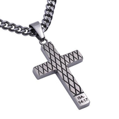 Isaiah 54:17 NO WEAPON Stainless Steel Cross Diamond Pattern Necklace
