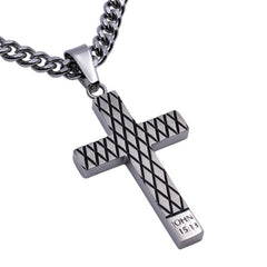 John 15:13 FORGIVEN Stainless Steel Cross Diamond Pattern Necklace