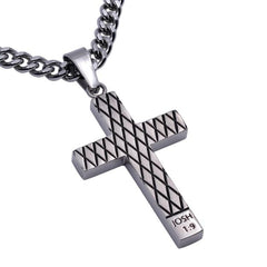 Joshua 1:9 COURAGE Stainless Steel Cross Diamond Pattern Necklace