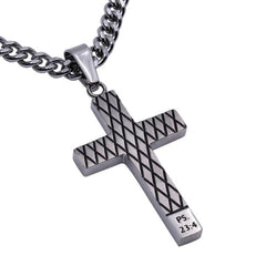 Psalm 23:4 FEAR NOT Stainless Steel Cross Diamond Pattern Necklace