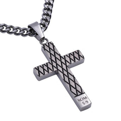 Romans 5:9 BLOOD Stainless Steel Cross Diamond Pattern Necklace