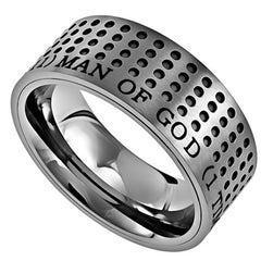 MAN OF GOD 1 Timothy 6:6-16 Men's Christian Scripture Ring, Stainless Steel