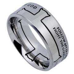 MAN OF GOD Cross Ring, 1 Timothy Bible Verse, Stainless Steel