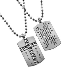 Christian Dog Tag, 1 Timothy 6 MAN OF GOD Cross Chain Necklace, Stainless Steel Ball