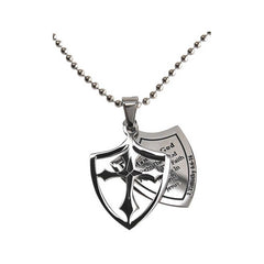 Man Of God Fight Necklace Two Piece Cross Shield with Bible Verse, Stainless Steel Ball Chain