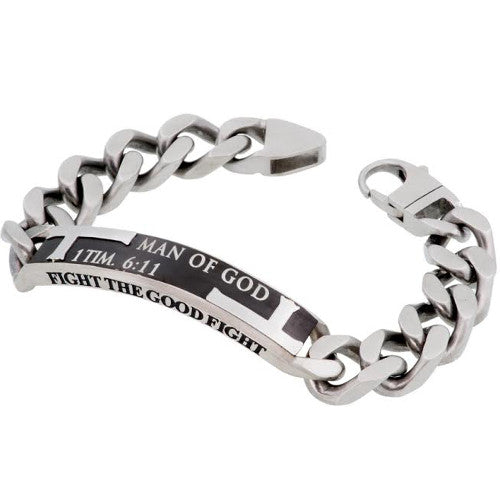 MAN OF GOD Bracelet, Stainless Steel Curb Chain with Crosses