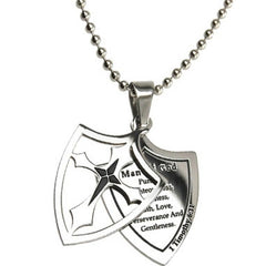 Man of God Necklace Two Piece Cross Shield with Bible Verse, Stainless Steel Ball Chain