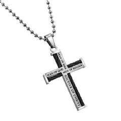 Man Of War Cable Cross Necklace, Stainless Steel Bead Chain