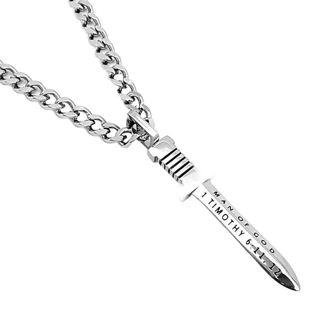 Man of God Sword Necklace 1 Timothy 6 Christian Jewelry