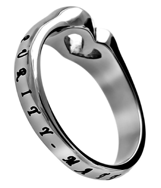 Matthew 5:8 Heart Cut Out Ring, Purity Bible Verse, Stainless Steel