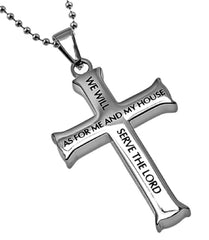 Joshua 24:15 Necklace, Cross Pendant ME AND MY HOUSE Bible Verse, Stainless Steel with Bead Chain