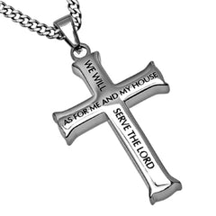 Joshua 24:15 Necklace, Cross Pendant ME AND MY HOUSE Bible Verse, Stainless Steel with Curb Chain