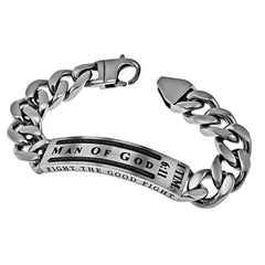 Christian Bracelet for Men, MAN OF GOD, Stainless Steel Curb Chain