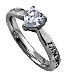 Solitaire Heart MY BELOVED Ring, Christian Bible Verse, Stainless Steel