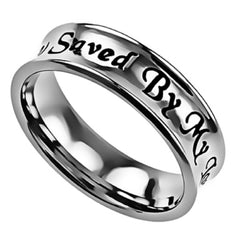MY LORD'S BLOOD Romans 5:9 Women's Christian Truth Band Ring, Stainless Steel
