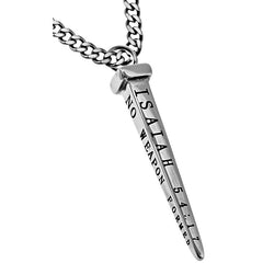 Cross Nail Necklace Isaiah 54:17 NO WEAPON, Stainless Steel Curb Chain