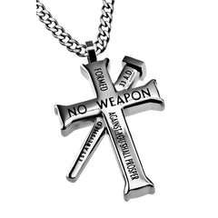 ISAIAH 54:17 Cross and Nail Necklace with Bible Verse, Stainless Steel Curb Chain