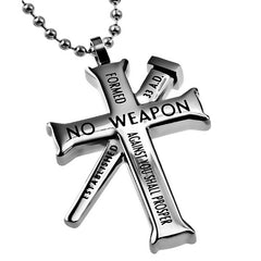 ISAIAH 54:17 Cross and Nail Necklace with Bible Verse, Stainless Steel