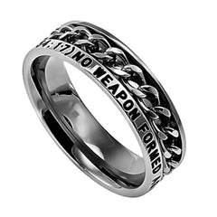 NO WEAPON Isaiah 54:17 Christian Women Chain Ring, Stainless Steel