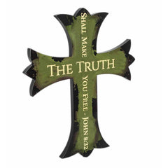 Ornamental Wall Cross, THE TRUTH Bible Verse, Green Wood