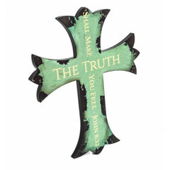 Ornamental Wall Cross, THE TRUTH Bible Verse, Light Blue Wood