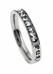 Christian Purity Ring April Birthstone Diamond CZ with Bible Verse, Stainless Steel