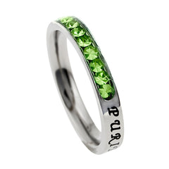 Christian Purity Ring August Birthstone Peridot CZ with Bible Verse, Stainless Steel