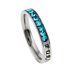 Christian Purity Ring December Birthstone Turquoise CZ with Bible Verse, Stainless Steel