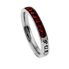 Christian Purity Ring January Birthstone Garnet CZ with Bible Verse, Stainless Steel