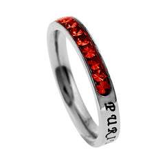 Christian Purity Ring July Birthstone Ruby CZ with Bible Verse, Stainless Steel