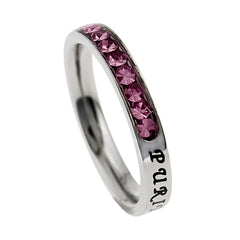 Christian Purity Ring October Birthstone Tourmaline CZ with Bible Verse, Stainless Steel