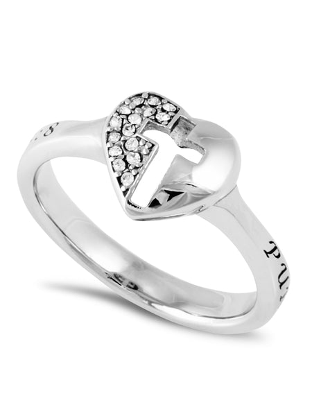 MATTHEW 5:8 Ring with Bible Verse, Heart and Lock in Stainless Steel
