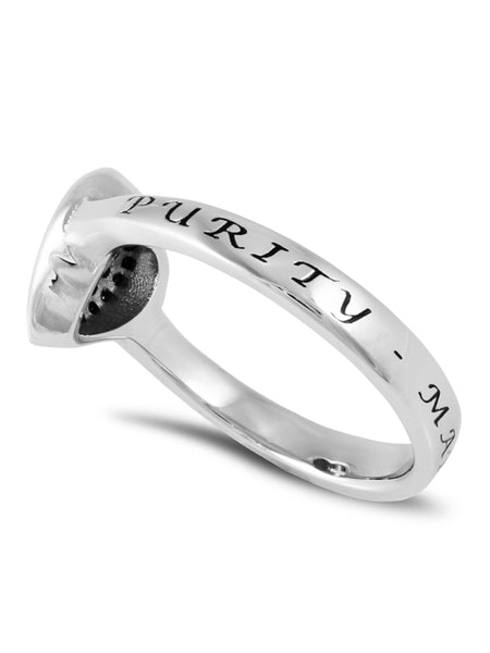 MATTHEW 5:8 Ring with Bible Verse, Heart and Lock in Stainless Steel