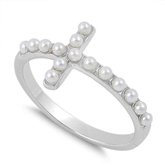 Pearl Cross Ring, 925 Sterling Silver with Jewelry Gift Box