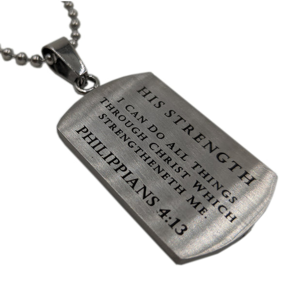 Philippians 4 13 Cross Dog Tag Necklace