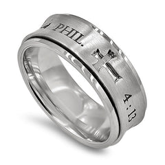 PHILIPPIANS 4:13 Spinner Ring with High Polished Stainless Steel
