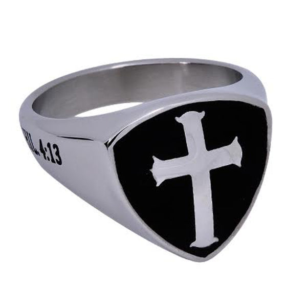 CHRIST MY STRENGTH Black Signet Shield Cross Ring