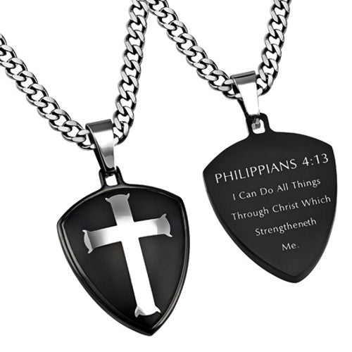 Philippians 4:13 Necklace Cross Shield