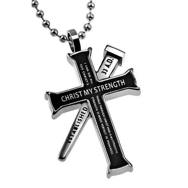 Philippians 4:13 Black Cross and Nail Necklace