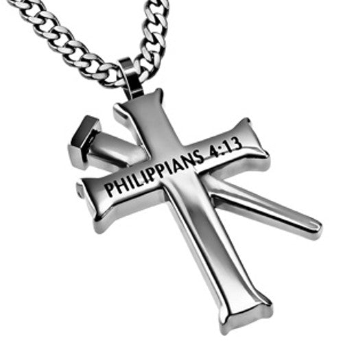 Philippians 4 13 Cross and Nail Chain Pendant
