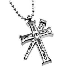PHILIPPIANS 4:13 Cross and Nail Necklace with Bible Verse, Stainless Steel